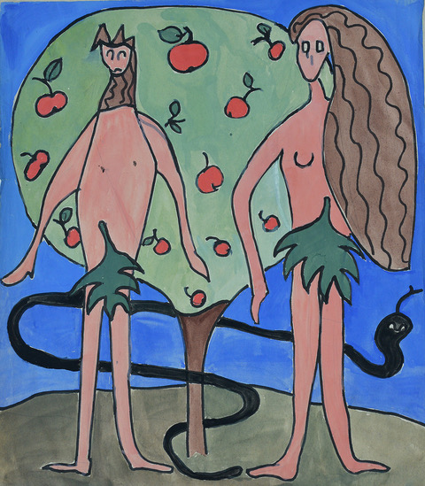 Adam und Eva als farbige Zeichnung