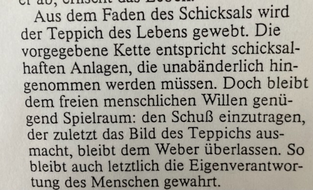 Text über den Faden des Schicksals und den Teppich des Lebens